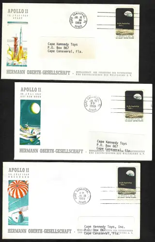 USA 1969: Apollo 11 - Hermann Oberth-Gesellschaft, 3 Briefe