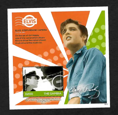 Gambia 2018: Block postfrisch: Elvis Presley steps behind camera 1964