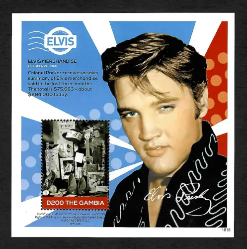Gambia 2018: Block postfrisch: Elvis Presley merchandise