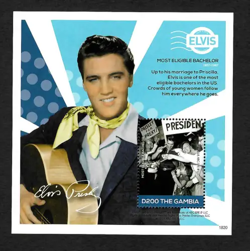 Gambia 2018: Block postfrisch: Elvis Presley: Most eligible bachelor