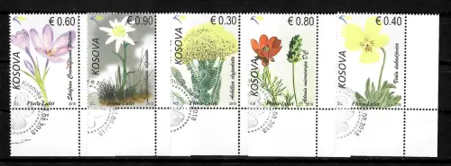 Kosovo 2018: Blumen, 5 Briefmarken, gestempelt