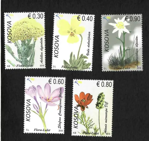 Kosovo 2018: Blumen, 5x Briefmarken, postfrisch