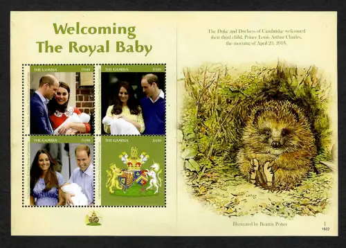 Gambia 2018: Welcoming the royal Baby, Block mnh, Igel