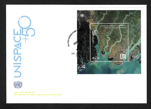 UNO Wien 2018: UNISPACE 50, Weltraum, Block auf FDC