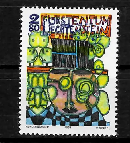 Lichtenstein 1993: Hundertwasser, postfrisch
