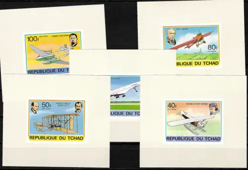 Tschad: 5x Luxus Blöcke  von Flugzeugen und Pionieren, postfrisch