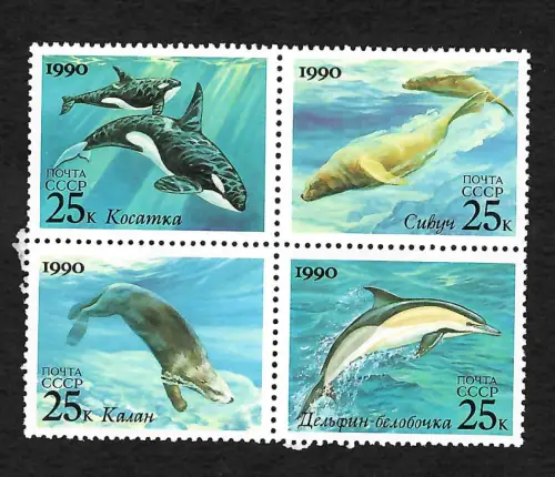 Russland 1990: Meerestiere, Robbe, Delphin, Orkas, Seehund, postfrisch