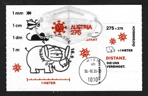 Österreich 2021: FFP2 Maske und Klopapier-Block, Kombi gestempelt