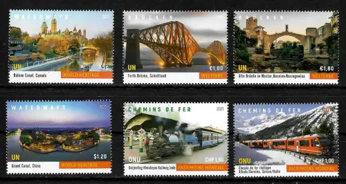 UNO Wien/Genf/New York: Brücken, Waterways, Chemins de fer, postfrisch