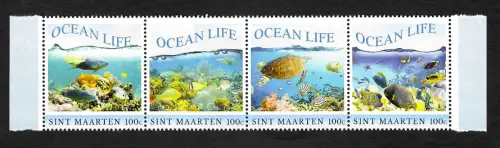 St. Maarten 2021: Ocean Life, 4x Briefmarken, Zusammendruck. postfrisch