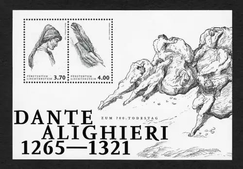 Liechtenstein 2021: Dante Alighieri, 700. Todestag, Block postfrisch