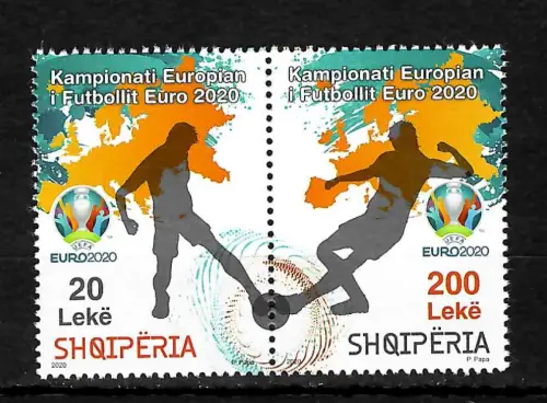 Albanien 2020: Fußball EM 2020/2022, 2 Briefmarken, postfrisch