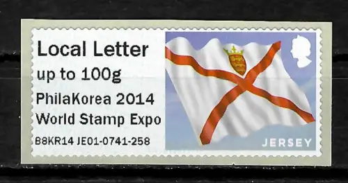 Jersey 2014: Flagge, PhilaKorea, Stamp Expo, Automatenmarke, postfrisch