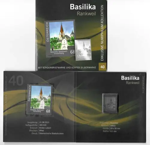 Österreich 2015: Basilika Rankweil, Sonderbriefmarke und echte Silberbriefmarke