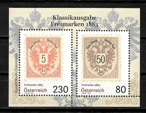 Österreich 2019: Klassikausgabe Freimarken 1883, postfrisch