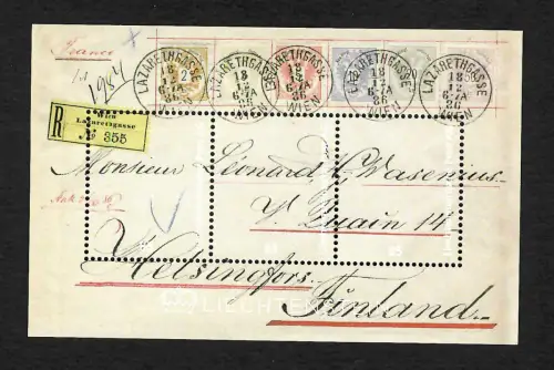 Liechtenstein: Brief von Wien nach Finnland als Block, postfrisch