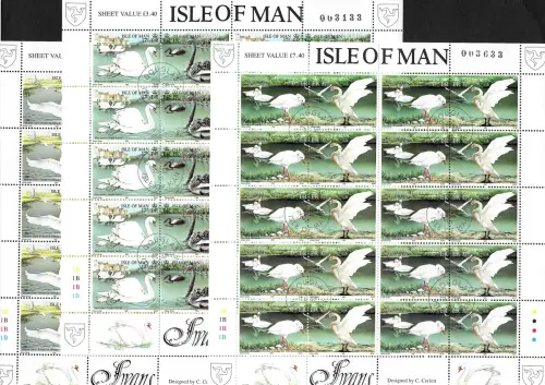 Ise of Man 1991: Schwäne, 3x Kleinbogen, gestempelt