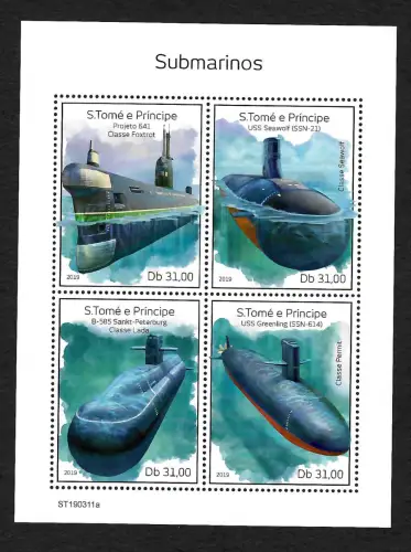 S. Tomé e Principe 2019: Submarinos, U-Boote, postfrisch