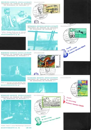 Bund 1974: Hermann-Oberth-Gesellschaft, 80. Geburtstag, 5x Sonderstempel/-karte