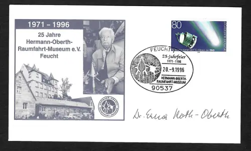 Bund 1996: Hermann-Oberth-Raumfahrt Museum, orig. Unterschrift Erna Roth-Oberth