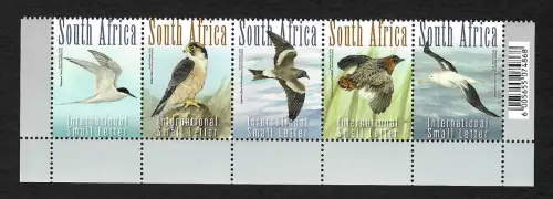 Südafrika 2019: Gefährdete Vögel, 5x Briefmarken Zusammendruck, postfrisch
