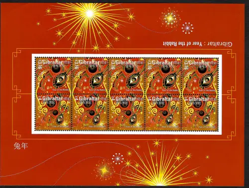 Gibraltar 2023: year of the Rabbit, Jahr des Hasen, postfrischer Kleinbogen