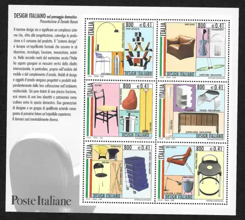 Italien 2000: Design Italiano, postfrisch Block #22, #2678-2683