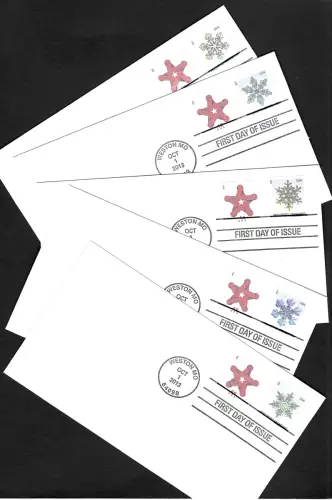USA Forever 2013: Schneekristalle, Weihnachten, christmas, 5x FDC