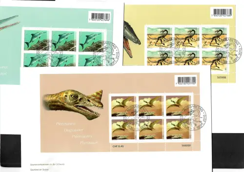 Schweiz 2010: Saurierfossilien der Schweiz, #2167-2169, Bogen FDC