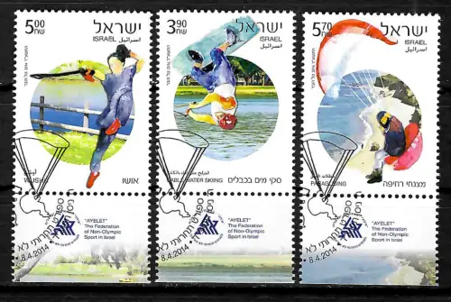 Israel 2014: Sportarten: Paragliding, Cable water Skiing, Wushu, gestempelt