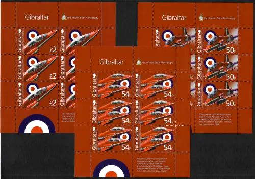Gibraltar 2014: 50th Anniversary Red Arrows, 5x sheets, #1615-1619, postfrisch