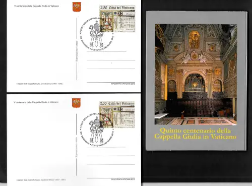 Vatikan 2013: 500 Jahre Cappella Giulia in Vaticano, 5x Ganzsache, FDC