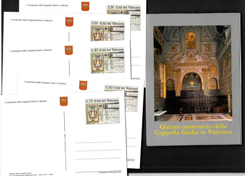 Vatikan 2013: 500 Jahre Cappella Giulia in Vaticano, 5x Ganzsache, postfrisch