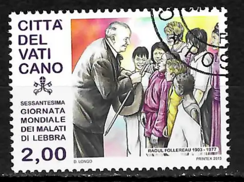 Vatikan 2013: 60. Welt-Lepratag, Geburtstag Raoul Follereau, #1789   gestempelt