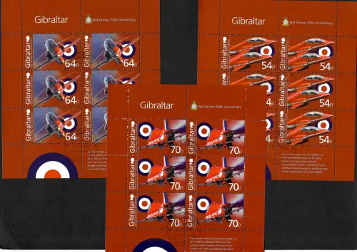 Gibraltar 2014: 50th Anniversary Red Arrows, 5x sheets, #1615-1619, gestempelt