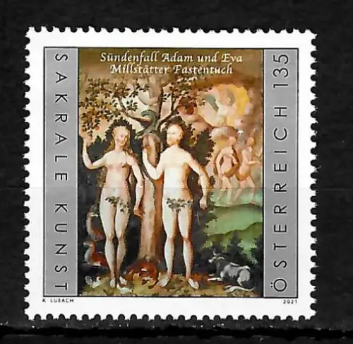 Österreich 2021: Sakrale Kunst, Sündenfall Adam und Eva, postfrisch