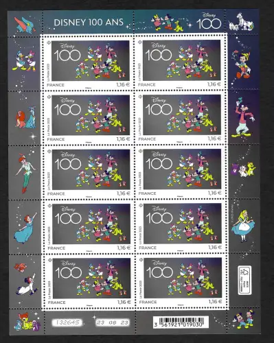 Frankreich 2023: 100 Jahre Disney, Kleinbogen, postfrisch