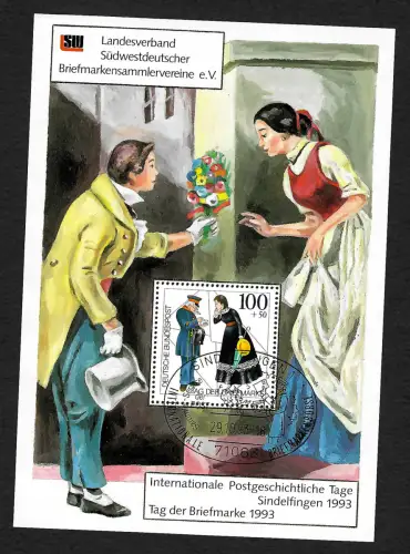 Bund 1993: Briefmarkenbörse Sindelfingen, Briefmarke im Block gestempelt