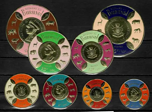 Burundi 1965:  8x runde Briefmarken, postfrisch