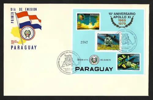 Paraguay 1980: 10. Jahrestag Apollo XI, FDC