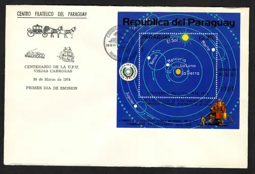Paraguay 1974: Sonnensystem - 100 Jahre UPU, FDC