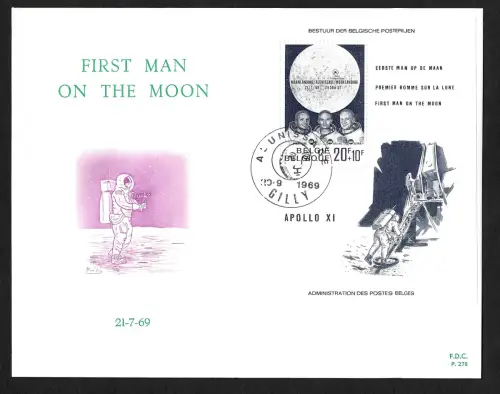 Belgien 1969: First man on the moon, Apollo XI, Block #40, #1566, FDC