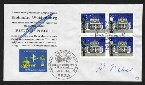 Bund 1964: Ferngelenkter Flugversuch Transportrakete, Autogramm Rudolf Nebel