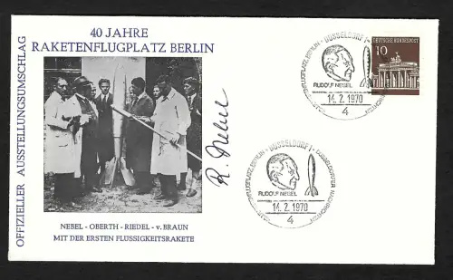 Bund 1970: Raketenflugplatz Berlin, erste Flüssigkeitsrakete, Autogramm R. Nebel