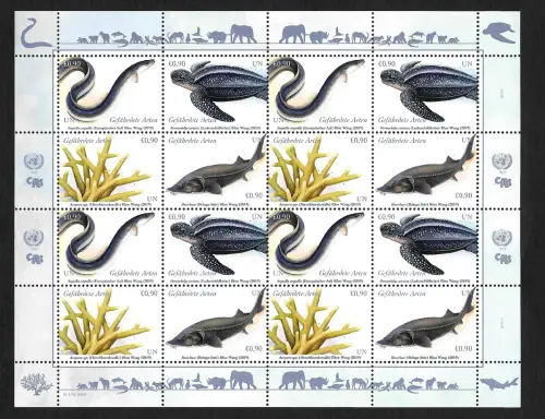 UNO Wien 2019: Gefährdete Arten, Aal, Schildkröte, ... postfrischer Kleinbogen