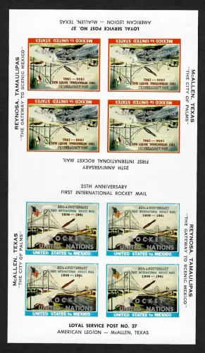 UNO New York: 25 jahre erste internationale Raketenpost, Vignettenblock, **