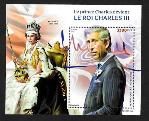Zentralafrika 2022: le prince Charles devient le Roi Charles III, postfrisch **