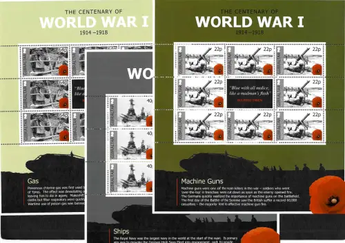 Gibraltar 2015: The centenary of World War I, 6x sheets, Kleinbogen, postfrisch