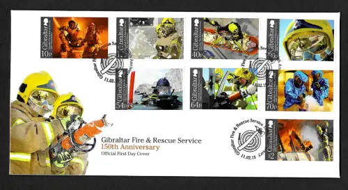 Gibraltar 2015: Fire & Rescue Service, 150th Anniversary, gestempelt,  FDC