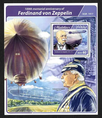 Malediven 2017: Ferdinand von Zeppelin, 100. Todestag, postfrisch